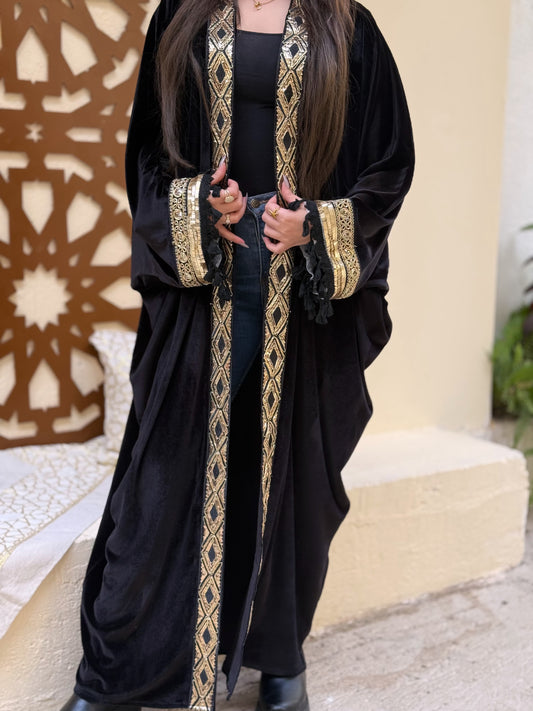 Velvet Kaftan with Embellished Sleeves and Front Panel