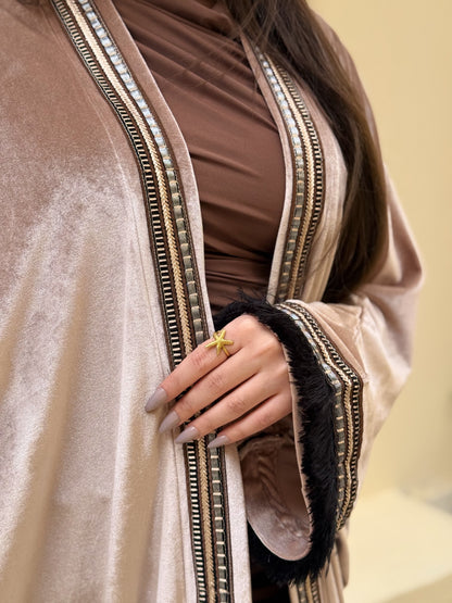 Velvet Kaftan with Embellished Sleeves and Front Panel