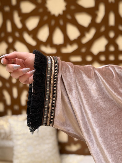 Velvet Kaftan with Embellished Sleeves and Front Panel
