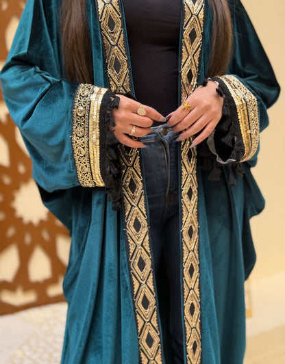 Velvet Kaftan with Embellished Sleeves and Front Panel