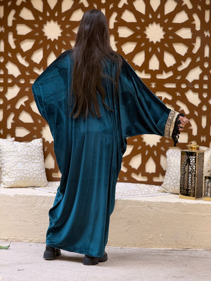 Velvet Kaftan with Embellished Sleeves and Front Panel