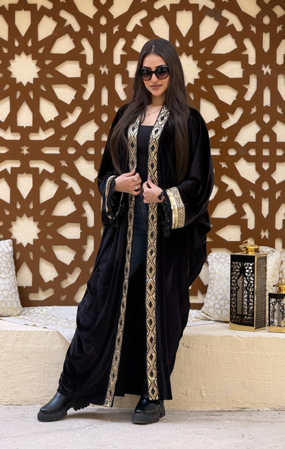 Velvet Kaftan with Embellished Sleeves and Front Panel